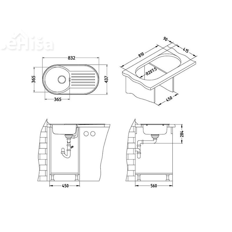 Ovalno kuhinjsko pomivalno korito FORM 40 inox 832x437 mm ALVEUS 1060001
