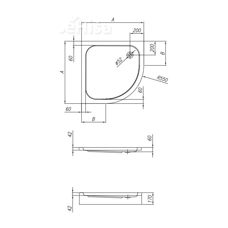 Polkrožna tuš kad Ontex 80x80 z oblogo KOLPA-SAN 755140