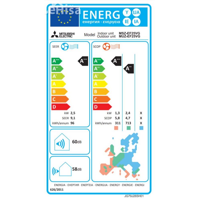 Klimatska naprava serije MSZ-EF Design 2,5 kW bela MITSUBISHI MSZ-EF25VGK_W
