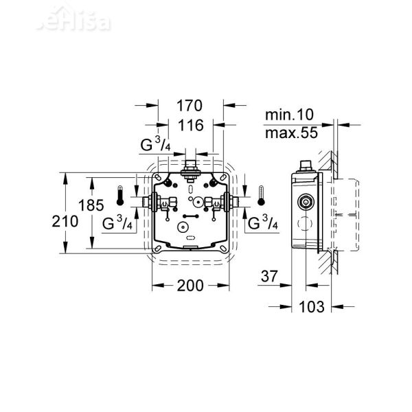 Podometni del za termostatsko samozaporno armaturo Eurodisc SE GROHE 36014000
