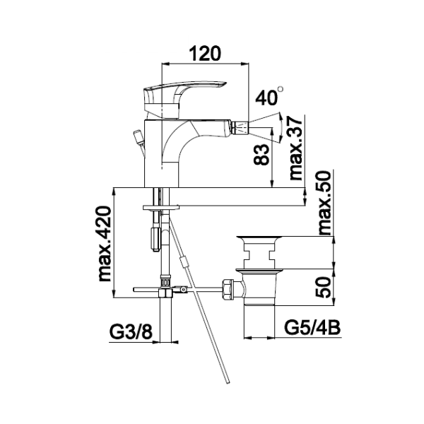 Armatura za bide Elite e50 z zgornjim delom sifona UNITAS 00586
