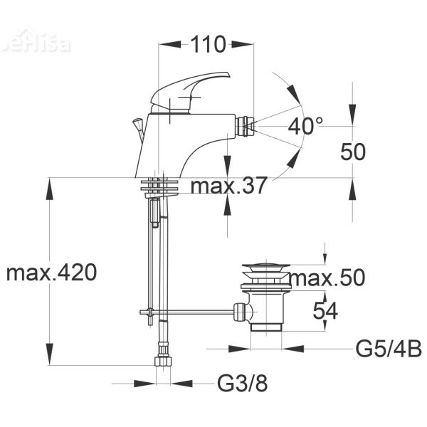 Armatura za bide Simpaty s50 z zgornjim delom sifona UNITAS 00582
