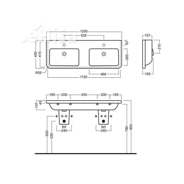Dvojni stenski umivalnik ERIKA Pro 120x45 cm HATRIA YXJC01

