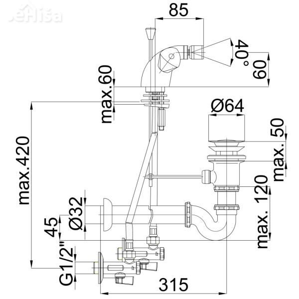 Dvoročna armatura za bide Classic c50 komplet UNITAS 05553
