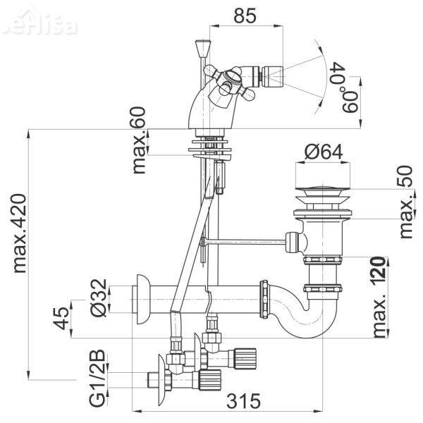 Dvoročna armatura za bide Stil z50 komplet UNITAS 07554

