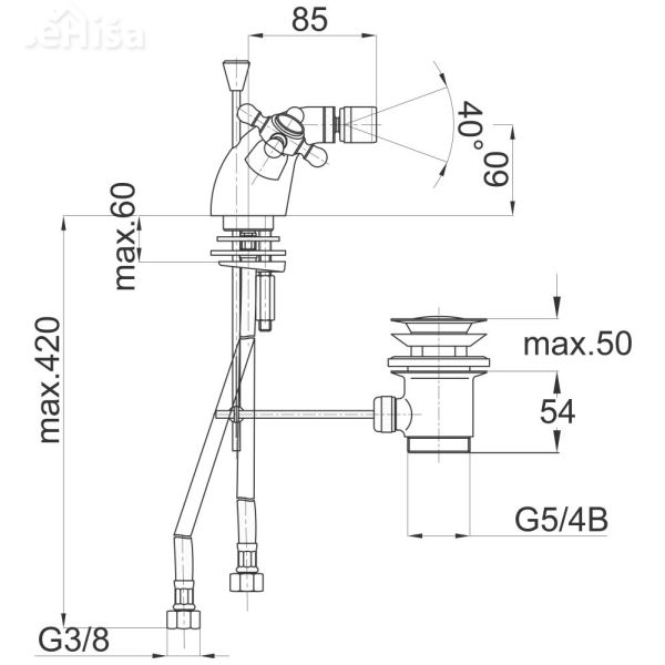 Dvoročna armatura za bide Stil z50 z zgornjim delom sifona UNITAS 07558
