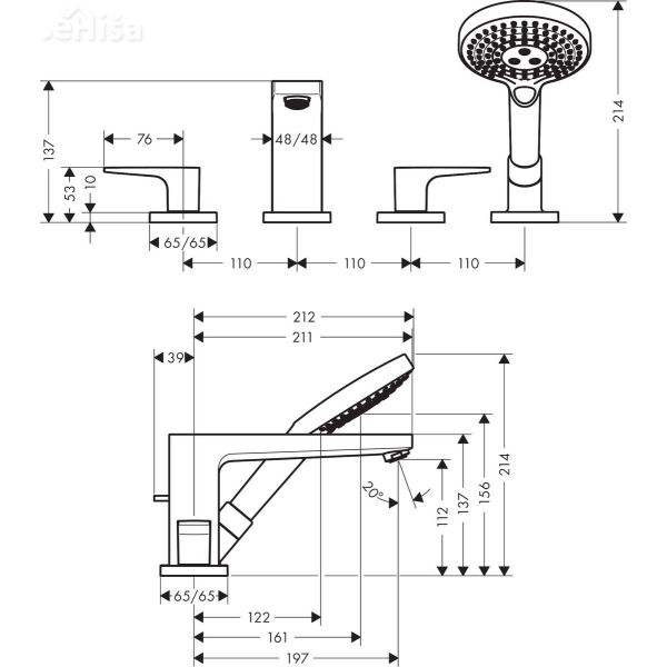 Dvoročna armatura za kopalno kad 4 luknje Metropol krom HANSGROHE 74552000

