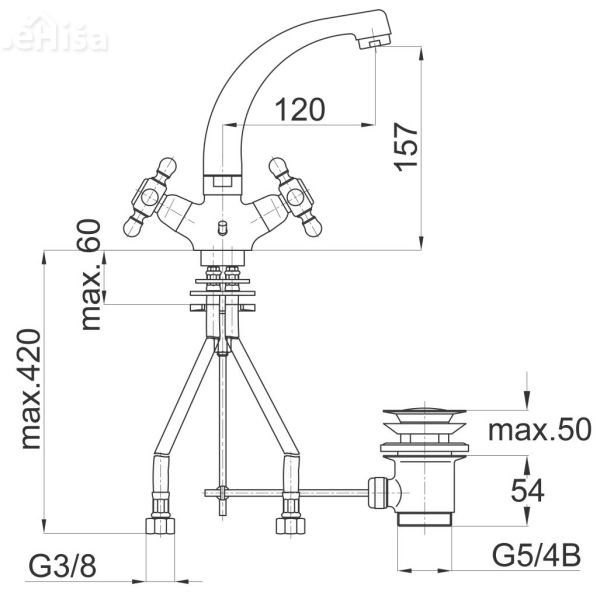 Dvoročna armatura za umivalnik Stil z11 z zgornjim delom sifona UNITAS 07073
