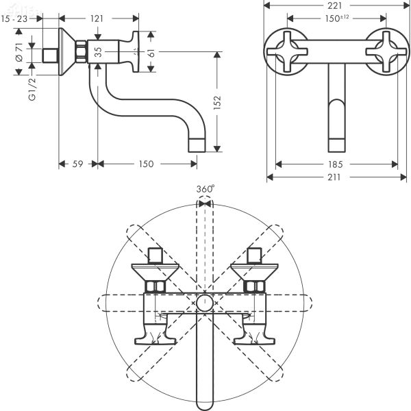 Dvoročna stenska kuhinjska armatura Logis Classic krom HANSGROHE 71287000

