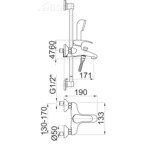 Enoročna armatura za kopalno kad Harmony h30 komplet UNITAS 00394
