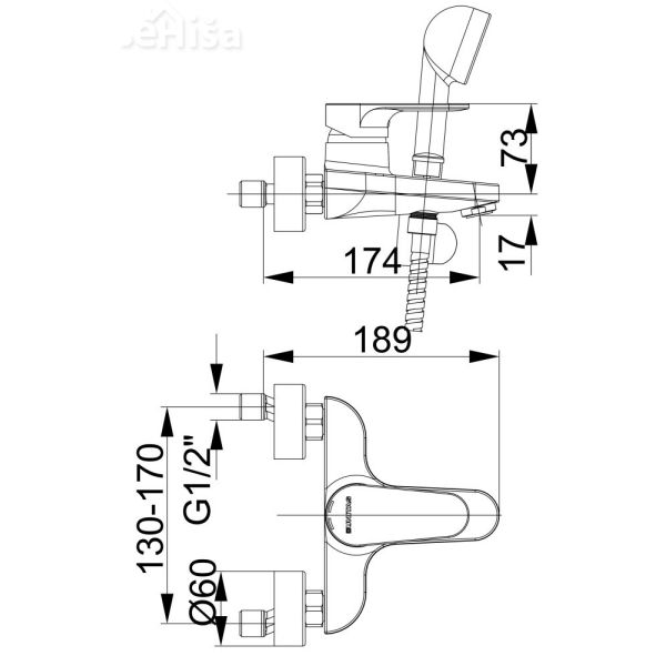 Enoročna armatura za kopalno kad Infinity i30 z tuš ročko UNITAS 00302
