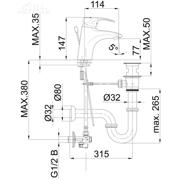 Enoročna armatura za umivalnik Harmony h10 komplet UNITAS 00091
