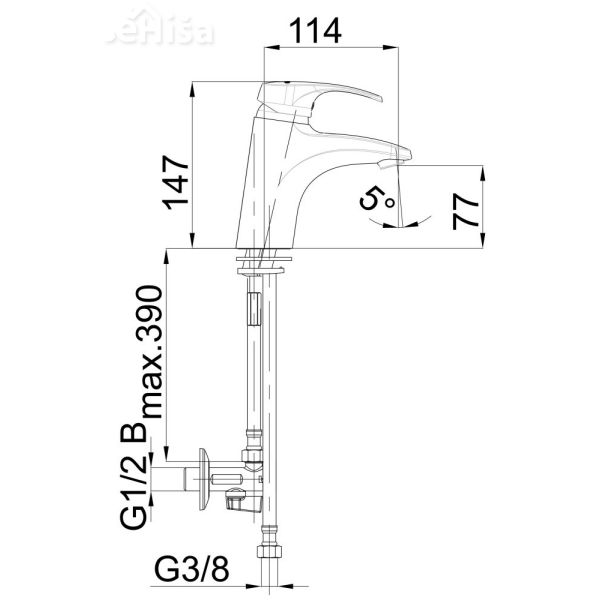Enoročna armatura za umivalnik Harmony h10 nizkotlačna z kotnimi ventili UNITAS 01095
