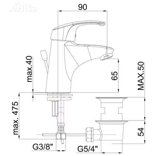 Enoročna armatura za umivalnik Project m10 z zgornjim delom sifona UNITAS 00024
