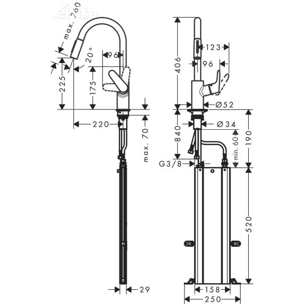 Enoročna izvlečna kuhinjska armatura M4116-H240 240 krom HANSGROHE 73880000
