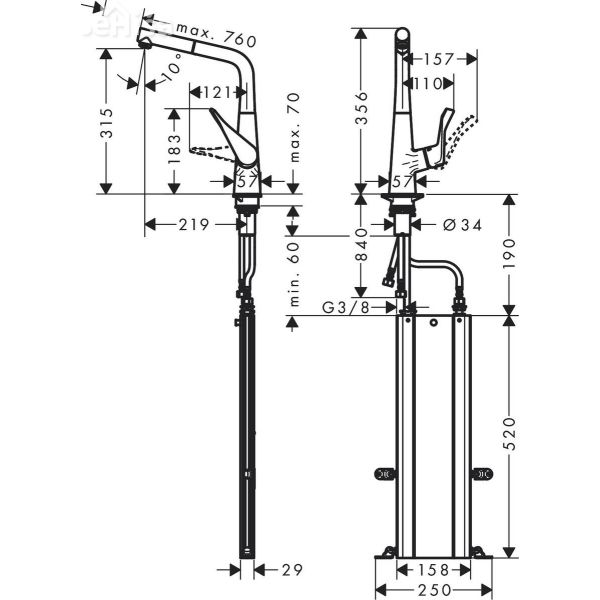 Enoročna izvlečna kuhinjska armatura M7114-H320 320 krom HANSGROHE 73812000
