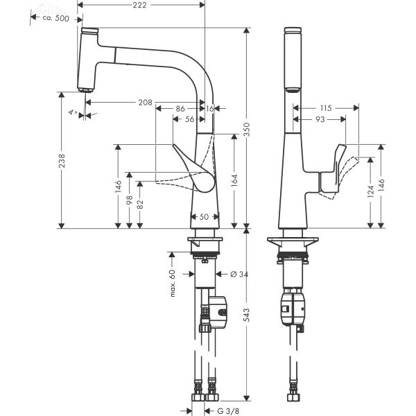 Enoročna izvlečna kuhinjska armatura Metris 240 krom HANSGROHE 14857000
