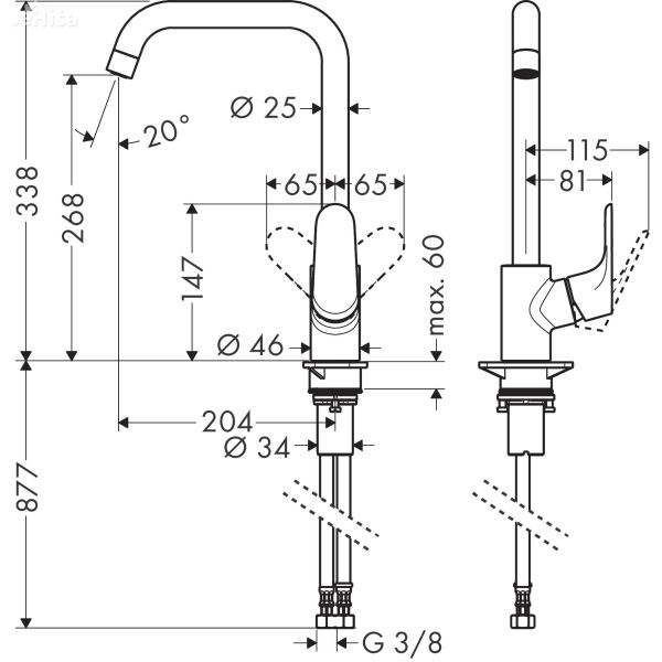 Enoročna kuhinjska armatura Focus 260 krom HANSGROHE 31820000
