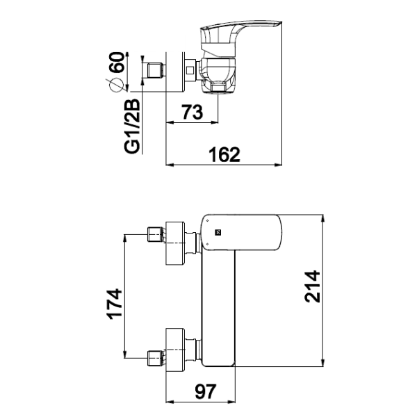 Enoročna stenska armatura za tuš kad Elite e40 samo armatura UNITAS 00485
