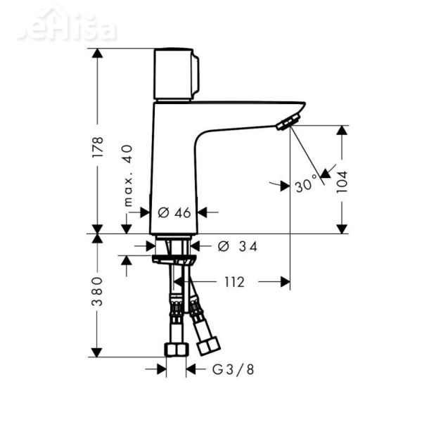 Enoročna umivalnika armatura na pritisk Talis Select E 110 brez zgornjega dela sifona krom HANSGROHE 71751000
