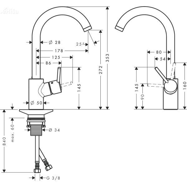 Enoročna vrtljiva kuhinjska armatura Talis S2 krom HANSGROHE 14870000
