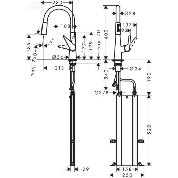 Izvlečna enoročna kuhinjska armatura M5116-H200 200 krom HANSGROHE 73851000
