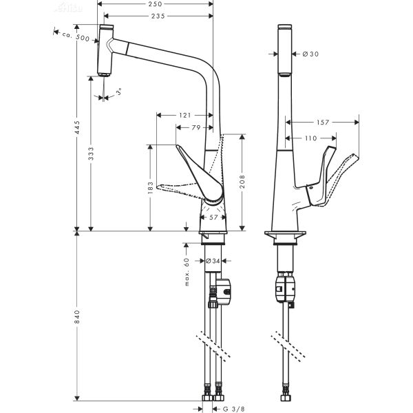 Izvlečna enoročna kuhinjska armatura Metris 320 krom HANSGROHE 14884000
