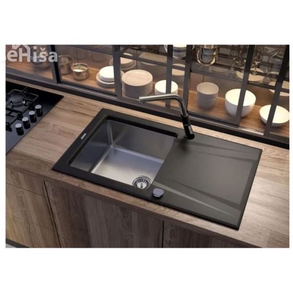 Izvlečna kuhinjska armatura Silia krom-črna DEANTE BQS B730
