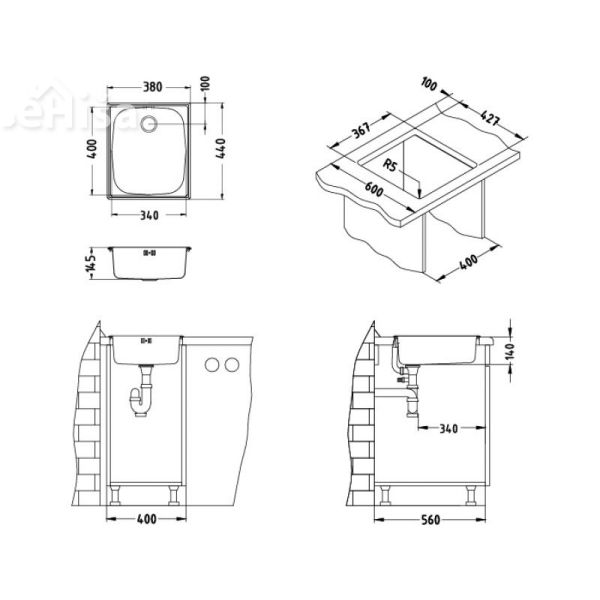 Kuhinjsko pomivalno korito BASIC 10 inox 380x440 mm ALVEUS 1008992
