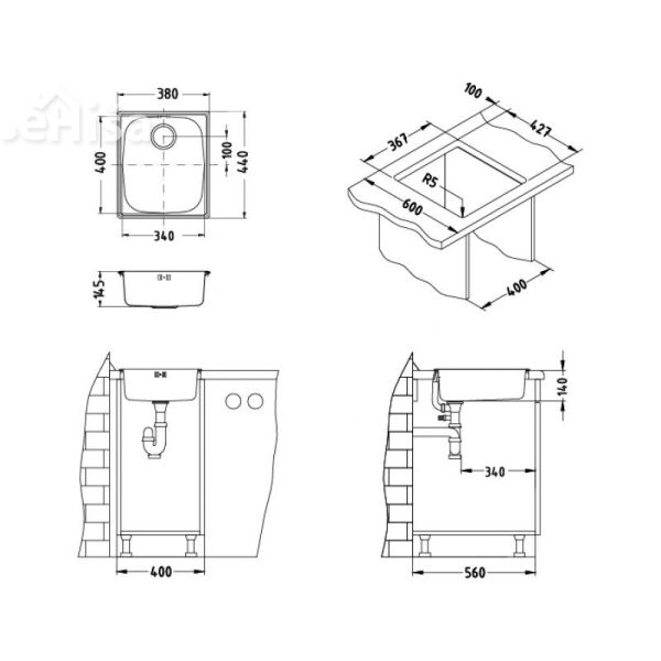 Kuhinjsko pomivalno korito BASIC 10 inox 380x440 mm ALVEUS 1082196
