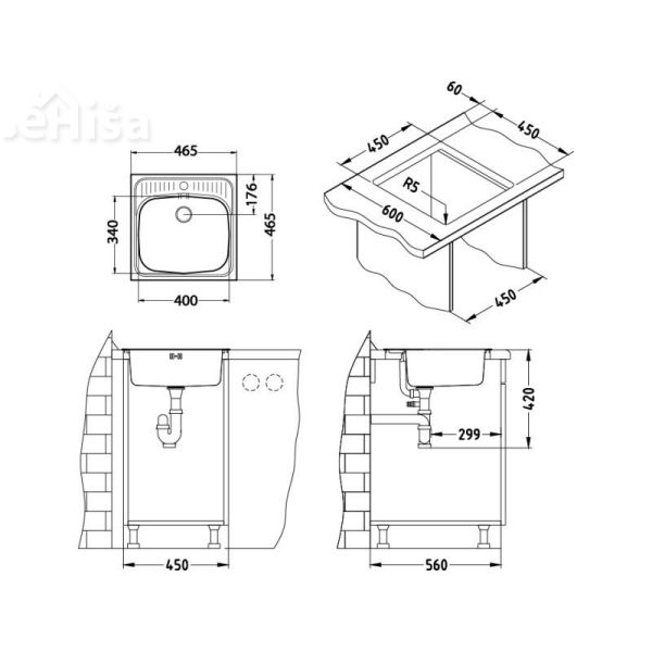 Kuhinjsko pomivalno korito BASIC 130 inox 465x465 mm ALVEUS 1008825
