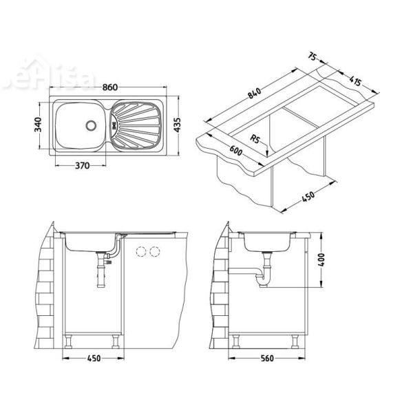 Kuhinjsko pomivalno korito BASIC 80 inox 860x435 mm ALVEUS 1008993
