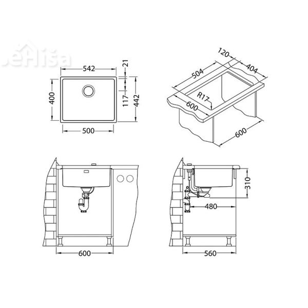 Kuhinjsko pomivalno korito KOMBINO 50 inox 542x442 mm ALVEUS 1100237
