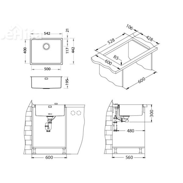 Kuhinjsko pomivalno korito KOMBINO 50 inox 542x442 mm ALVEUS 1114489
