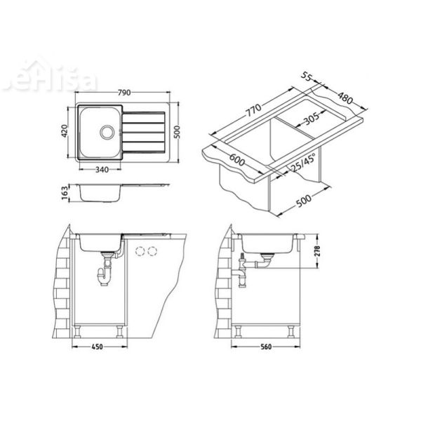 Kuhinjsko pomivalno korito LINE 80 inox 790x500 mm z sifonom ALVEUS 1066750
