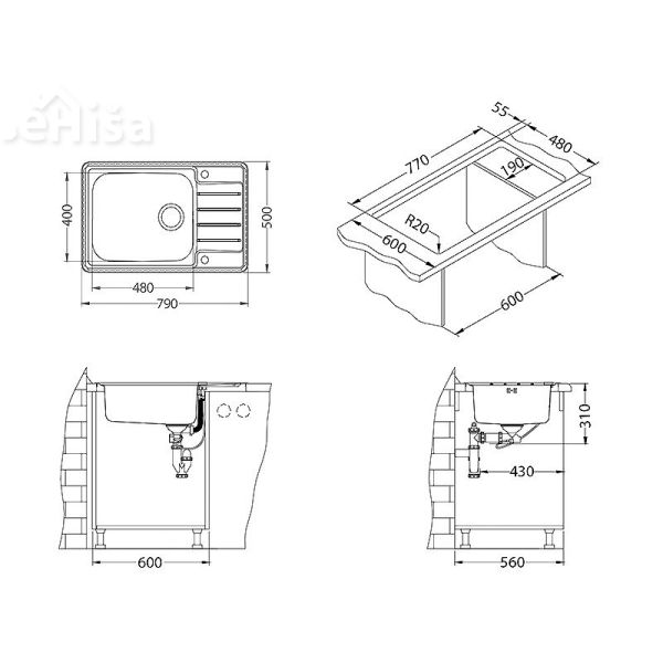 Kuhinjsko pomivalno korito PRAKTIK 120 inox 790x500 mm ALVEUS 1122463
