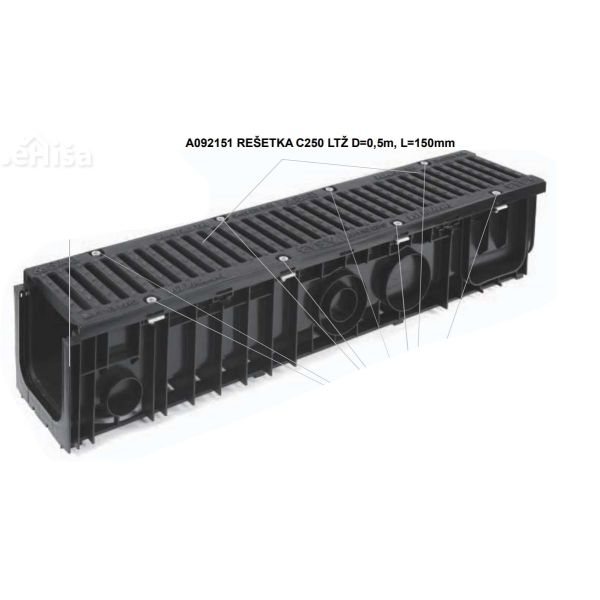 Litoželezna rešetka C250 LTŽ L=150mm dolžina 50 cm
