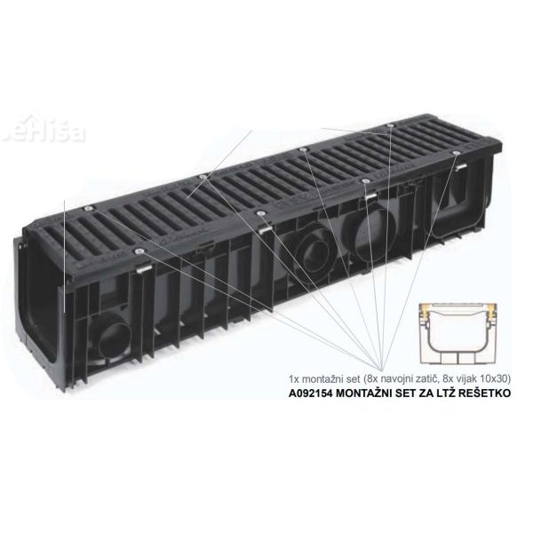 Montažni set za litoželezno LTŽ rešetko za PP kanaleto
