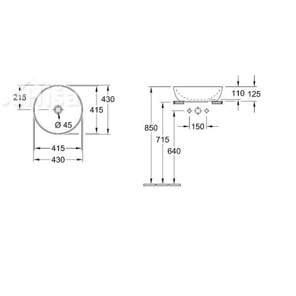 Okrogli nadpultni umivalnik brez preliva ARTIS VILLEROY & BOCH 41794301

