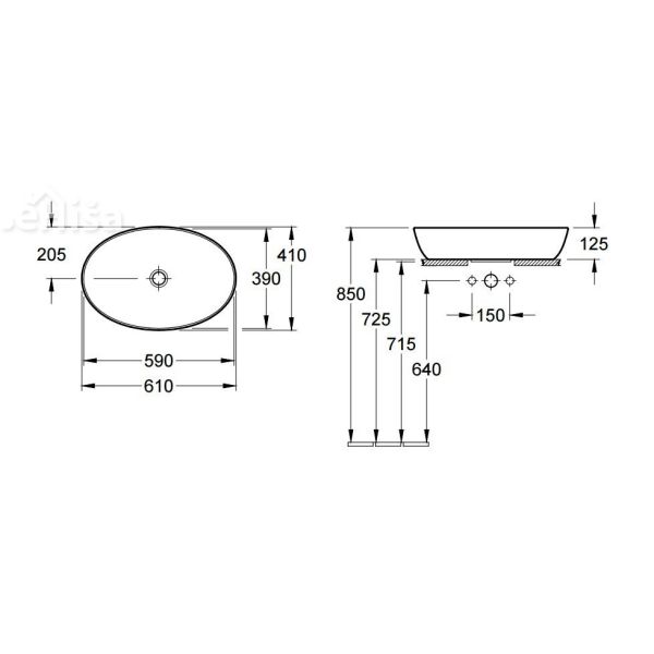 Ovalni nadpultni umivalnik brez preliva ARTIS VILLEROY & BOCH 419861R1
