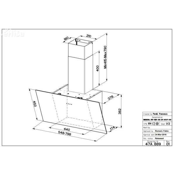 Poševna stenska kuhinjska napa TWEET EV8 LED BK A80 FABER 7612985476164
