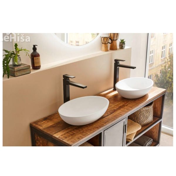 Povišana enoročna umivalniška armatura Metropol črna mat HANSGROHE 32512670
