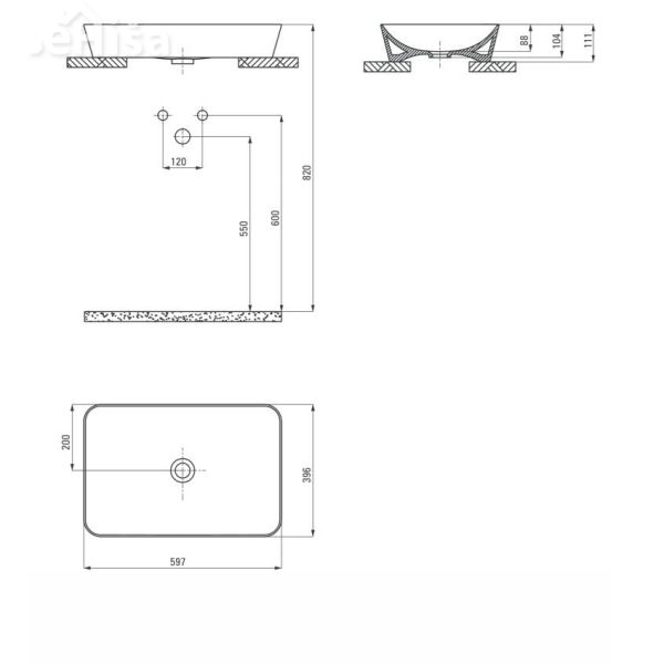 Pravokoten nadpultni skledasti umivalnik DEANTE TESS CDS 6U6S
