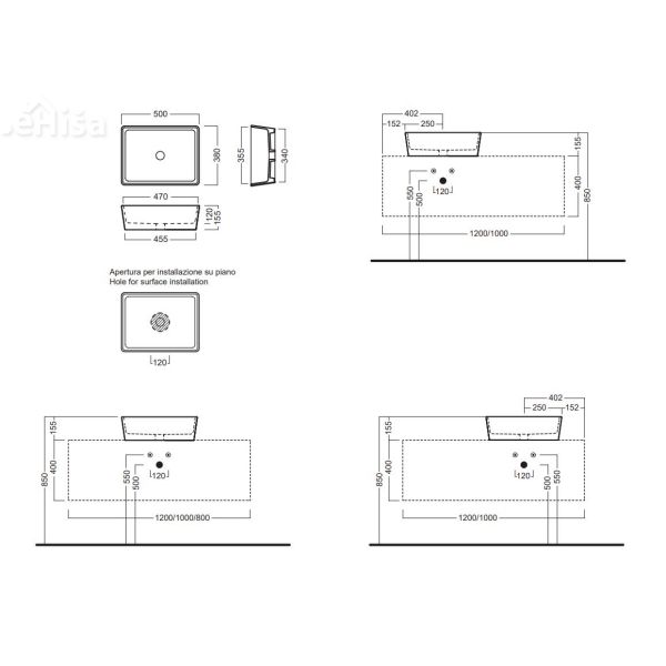 Pravokotni nadpultni umivalnik HAPPY HOUR 11:00 50x38 cm HATRIA YXSL01
