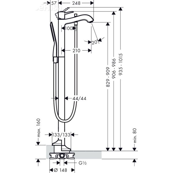 Samostoječa armatura za kopalno kad Metropol Classic z ročko krom HANSGROHE 31445000
