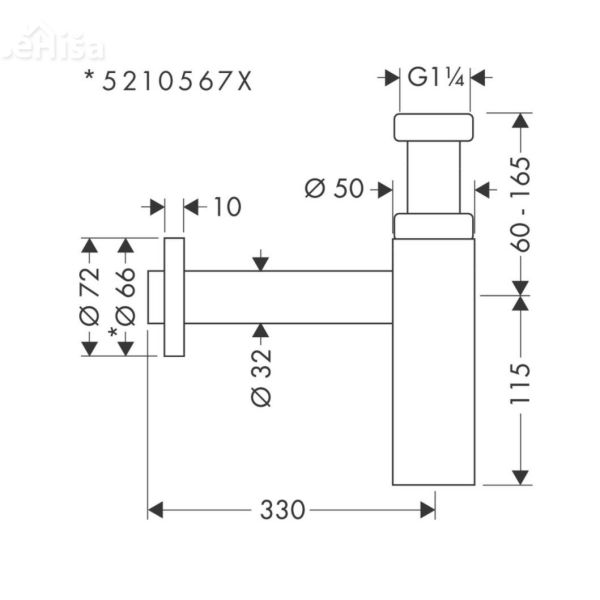 Sifon za umivalnik spodnji del T Flowstar črna mat HANSGROHE 52105670
