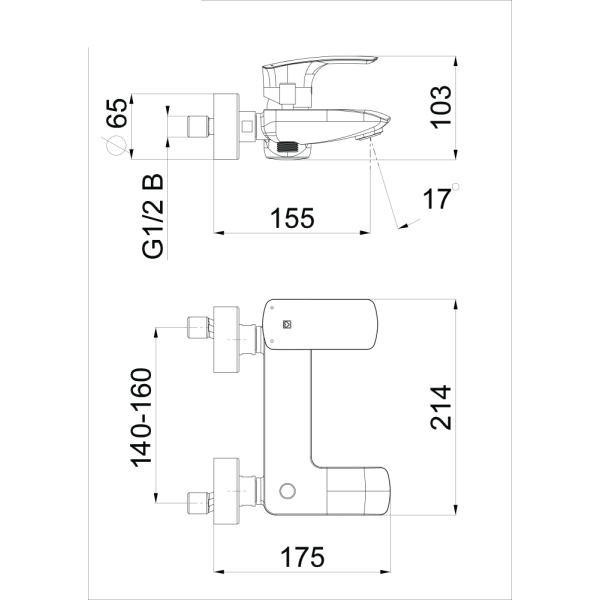 Stenska armatura za kad Elite e30B black UNITAS 00373B
