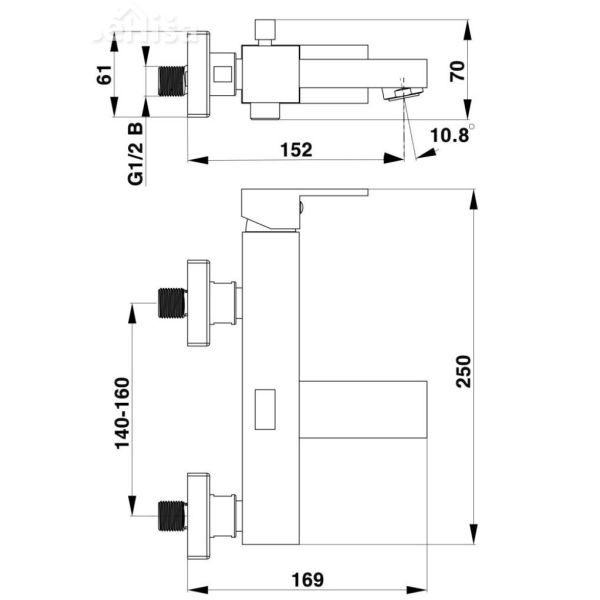 Stenska armatura za kad SQ q30B black UNITAS 00360B
