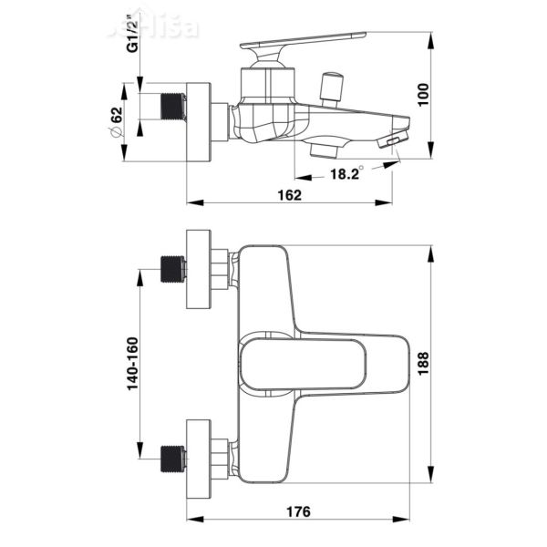 Stenska armatura za kad ZEN u30B črna UNITAS 00330B
