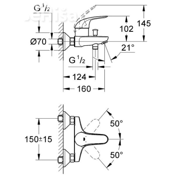 Stenska enoročna armatura za kopalno kad Euroeco GROHE 32743000
